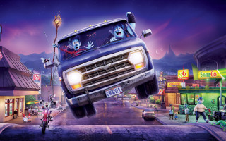 Flying truck clowns street motorcycle - the front of it free wallpaper