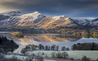 Mountain lake forest snowy sky 5 - andrew geddes free wallpaper