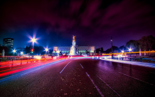 Cityscape night streetlights lightStreaks aurora - light streak free wallpaper