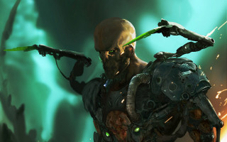 Man green light gun cyberpunk - biopunk free wallpaper for desktop