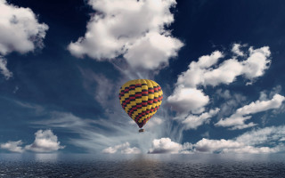Hot air balloon ocean cloudy - airbrush free wallpaper