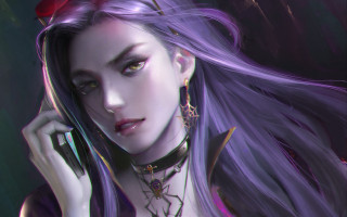 Purple hair red flower cell - artstation hq free wallpaper for desktop