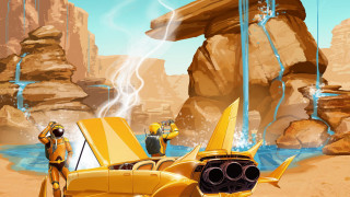 Yellow car yellow suit space - game art free wallpaper for desktop