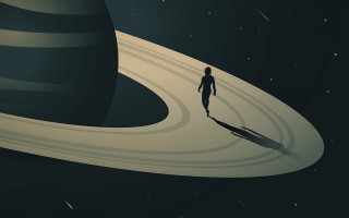Space man walking saturn stars - a shadow of a man free wallpaper