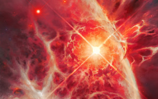 Red star cluster space fire - a digital painting free wallpaper for desktop