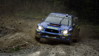 Blue car muddy forest rain - eric dinyer free wallpaper for desktop