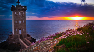 Lighthouse cliff ocean sunset boat - the ocean free wallpaper