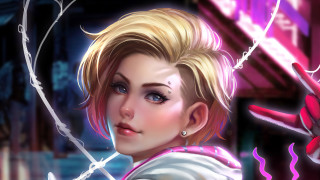 Creepy blonde woman knife holding - a creepy look free wallpaper