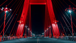 Red bridge night city lights - a red bridge free wallpaper