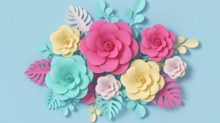 Paper flower arrangement blue background - a blue surface free wallpaper