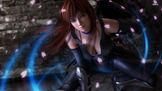 Futuristic woman sword lightning brick - a brick wall in the background free wallpaper