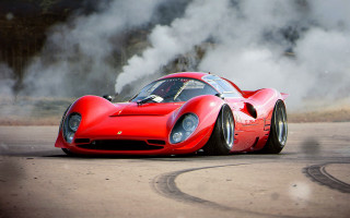Red sports car smoke track - ed roth free wallpaper