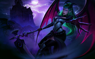 Demon girl armor wings scythe - the sky behind her free wallpaper