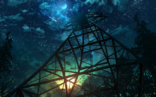 Tower sky stars sun night - a sun in the distance free wallpaper