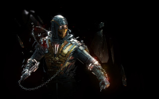 Futuristic suit man chains bloodied - a bloody face free wallpaper