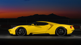 Yellow sports car night mountain - dusk time free wallpaper for desktop