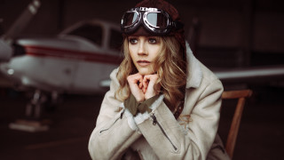 Woman goggles jacket plane hangar - anka zhuravleva free wallpaper