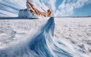 Woman blue dress snow outstretched - amir zand free wallpaper for desktop