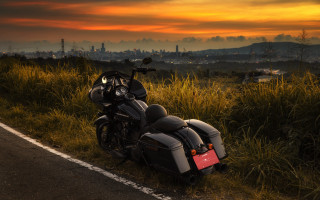 Motorcycle road field sunset nature - a motorcycle free wallpaper