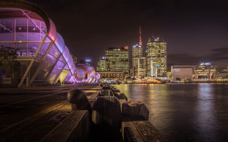 City skyline night river bridge 2 - a bridge and a river free wallpaper for desktop