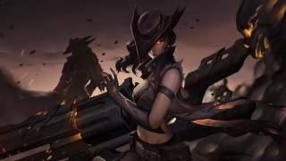 Fantasy woman demon weapon embers - a demon in the background and a demon in the foreground free wallpaper