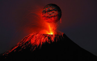 Volcano lava night redglow burning - a volcano free wallpaper