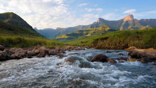 River lush valley mountains grass - hill free wallpaper