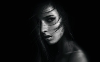 Woman long hair black background 2 - her eye free wallpaper for desktop