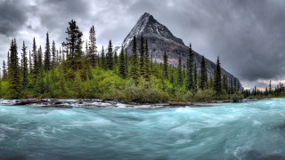 Mountain river trees foreground cloudy - river free wallpaper