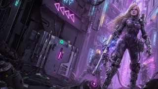 Futuristic city neon lights gun - cyberpunk style free wallpaper