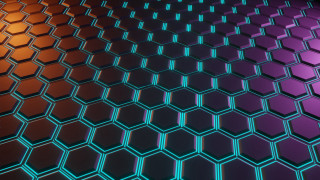 Colorful hexagons black blue orange - hexagonal free wallpaper