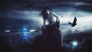 Woman birds sky dark matte - the sky above her free wallpaper