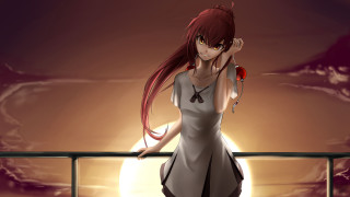 Woman railings rose moon anime - a red rose free wallpaper