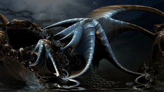 Giant octopus ocean fullmoon abstract - an abstract sculpture free wallpaper for desktop