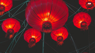 Red lanterns lit dark sky - the dark sky free wallpaper