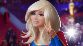 Supergirl blonde blueeyes star smile - professional digital painting free wallpaper