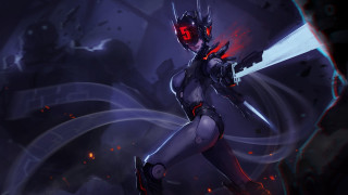 Futuristic suit woman demon sword - her hand and a demon free wallpaper for desktop