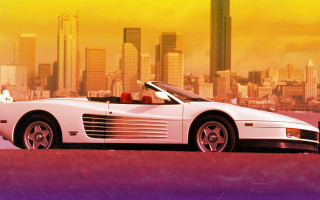 White sports car city skyline 9 - outrun free wallpaper