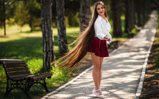 Woman long hair park bench - elizabeth polunin free wallpaper for desktop