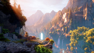 Mountain waterfall cave autumn city - in the middle of it free wallpaper for desktop