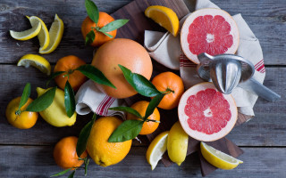 Fruit knife lemon orange stilllife - a bunch of fruit free wallpaper