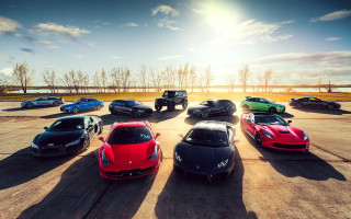 Cars parking lot sunshine beach - a group of cars free wallpaper