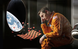 Man orange space suit mirror - free space wallpaper