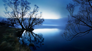 Lake reflection night blue sky - reflective free wallpaper