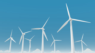 Wind turbines blue sky clouds - a row free wallpaper for desktop