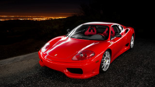 Red sports car night city 10 - a city in the background free wallpaper for desktop