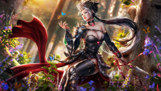 Fantasy forest woman dragon butterfly - a sword and a dragon free wallpaper