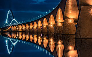 Bridge lit night reflection art - david boyd free wallpaper