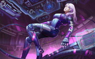 Futuristic woman cyberpunk armor glowing 2 - a futuristic setting free wallpaper for desktop