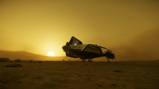 Desert plane sunset mountains ocean - star citizen halo free wallpaper